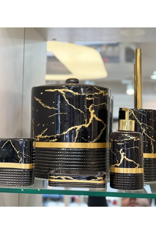 5 Parça Porselen Mia Banyo Seti Siyah