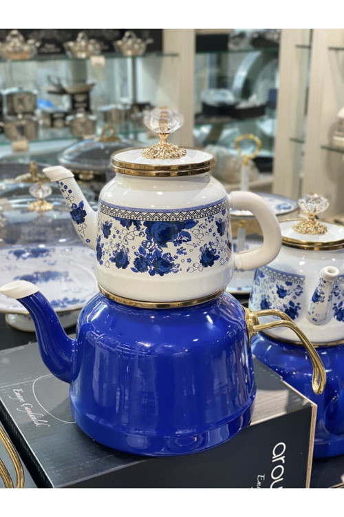 Diamond Blue Garden Taşlı Emaye Çaydanlık