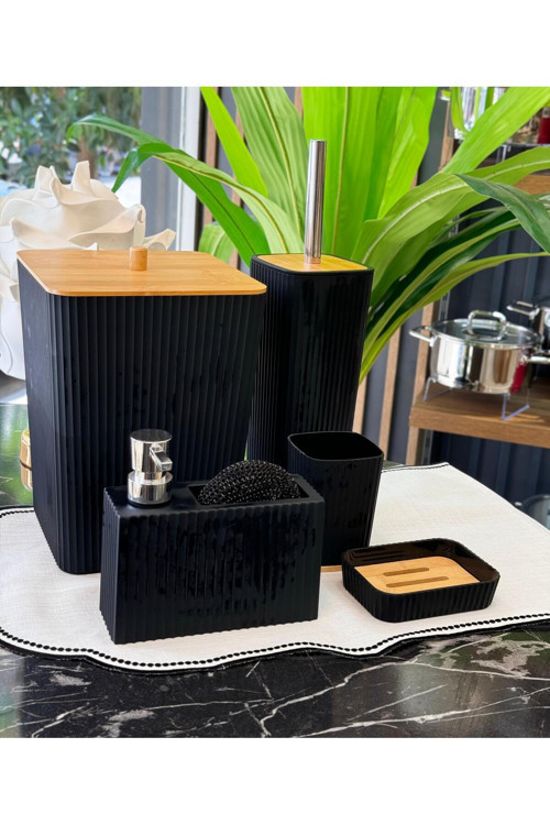 5 Parça Lenox Akrilik Bambu Banyo Seti Siyah