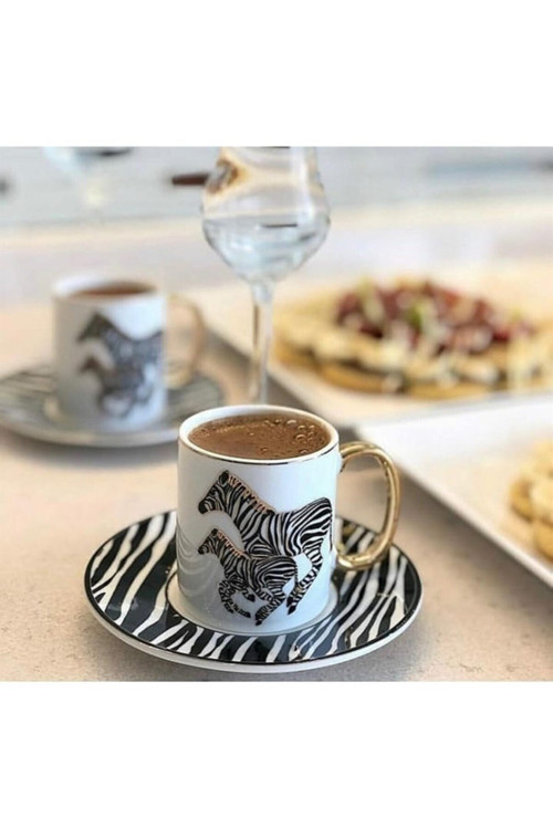 6'lı Porselen Lüks Zebra Kahve Fincanı