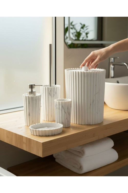 5 Parça Lüx Laduree Alessa Beyaz Silver Banyo Seti