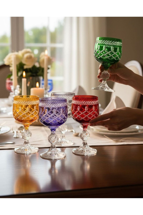 6'lı Bohemia Kristal Sterna Renkli Kahve Yanı Kadehi