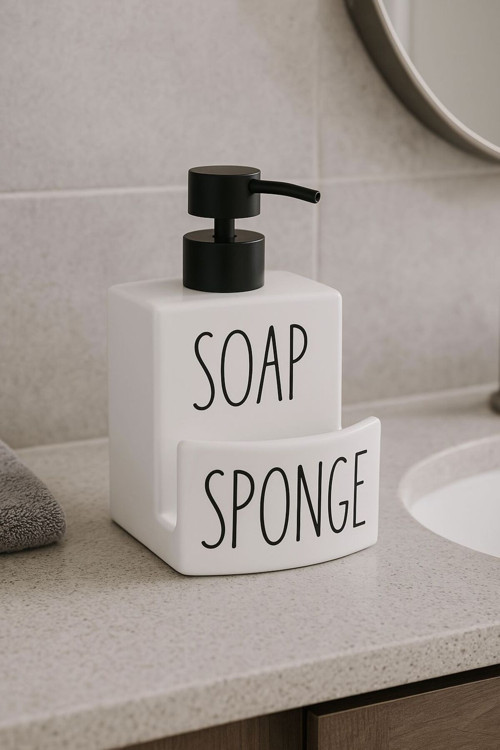 Beyaz Porselen Sıvı Sabunluk Soap Sponge