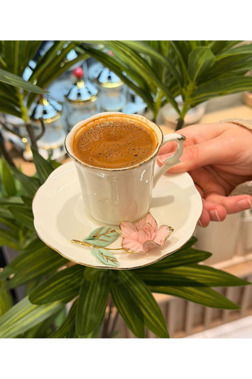 6'lı Porselen Pink Flower Kahve Fincanı