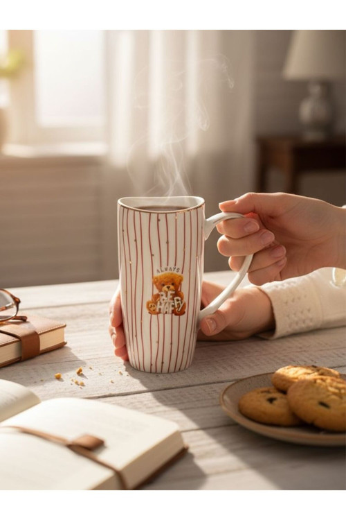 Tekli Bear Porselen Kupa Kırmızı - 500 ml