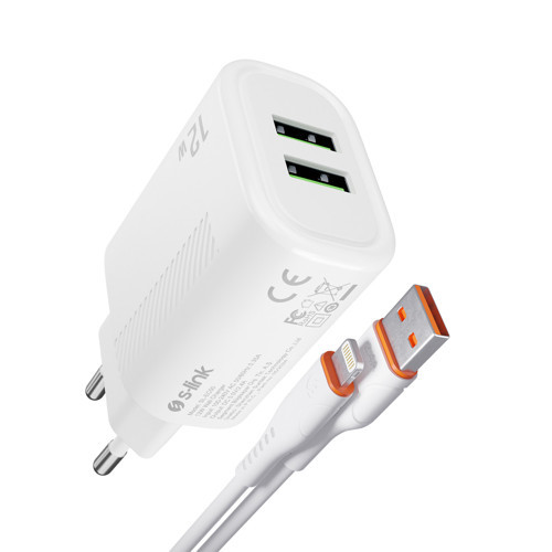 Sl-Ec50 (Sl-Ec50T) 5V 2400Ma Type-C Kablolu 2 Usb Çıkışlı Beyaz Ev Şarj Adaptörü