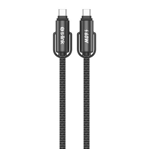 Armor Boyun Askılı Ac-01 60W 1.2 Metre Type-C To Type-C Örgülü Metal Başlıklı Siyah Şarj Kablosu