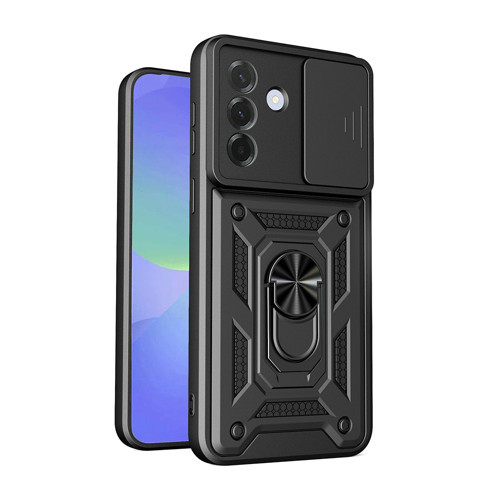 Galaxy A57 Kılıf Magnetik Standlı Kamera Korumalı MKST Sürgülü Vega Kapak - Siyah