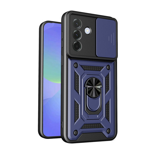 Galaxy A57 Kılıf Magnetik Standlı Kamera Korumalı MKST Sürgülü Vega Kapak - Mavi