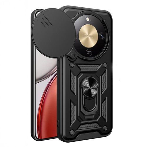 Honor Magic 8 Lite 5G Kılıf Magnetik Standlı Kamera Korumalı MKST Sürgülü Vega Kapak - Siyah