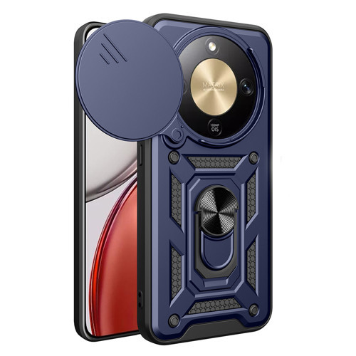 Honor Magic 8 Lite 5G Kılıf Magnetik Standlı Kamera Korumalı MKST Sürgülü Vega Kapak - Mavi
