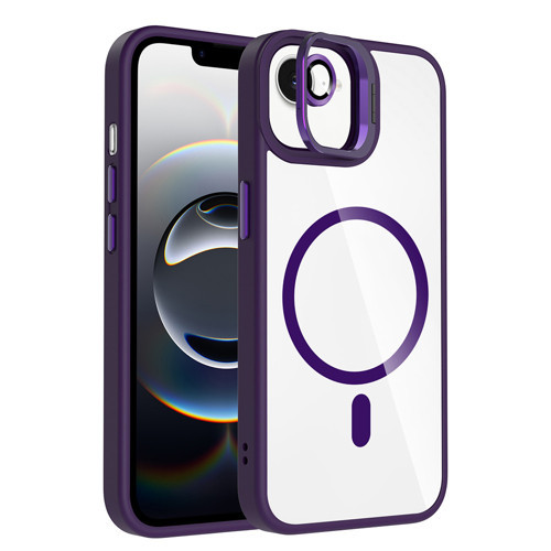 iPhone 17E Kılıf Standlı ve Kamera Lens Hediyeli M-Safe Şarj Özellikli MKST Etro Kapak - Derin Mor