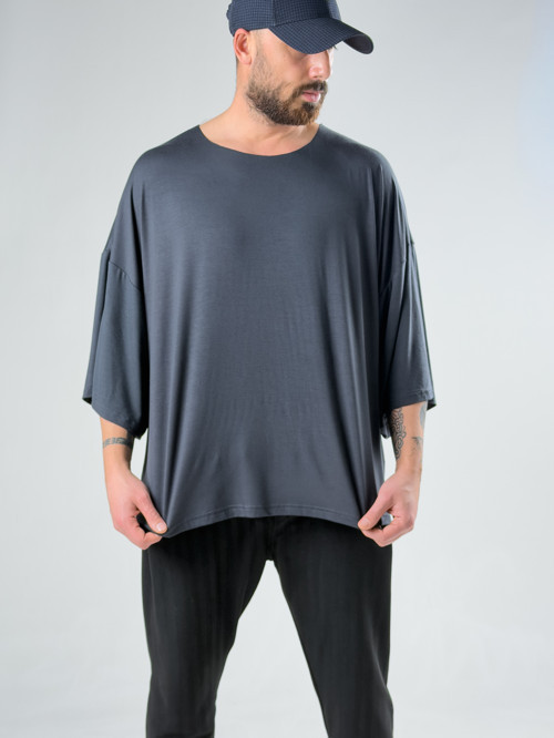 Fakir Kol Antrasit Oversize Viscon T-Shirt COC3027