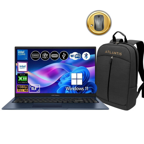 Vivobook 15 X1504VA-BQ4101 ATL37 Intel Core 5 120U 8GB Ram 512GB SSD Win11Pro 15.6'' Notebook + Çanta&Mouse
