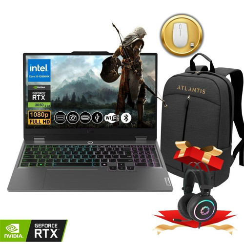 LOQ Gaming Notebook i5-12600HX 32GB 512GB RTX3050 6GB 15.6" 144Hz IPS FDOS 83GS00P8TR ATL177 +Çanta +Mouse +Kulak