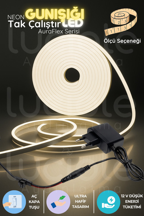 1 Metre 3200K Neon LED Şerit | AuraFlex | Tak-Çalıştır Aç-Kapa Günışığı Dekor Işığı