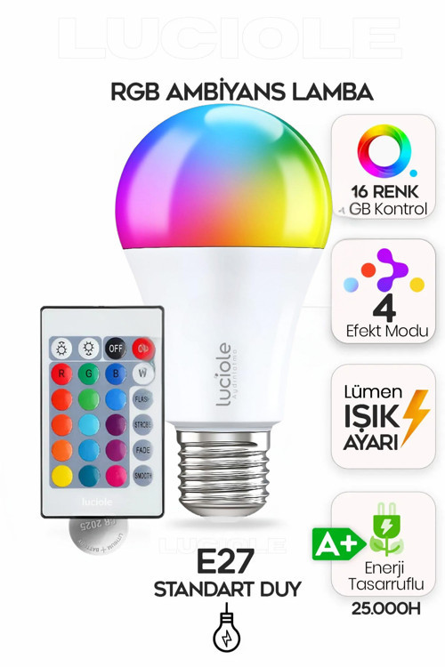 Rgb Led Lamba ampül Kumandalı Ambiyans Aydınlatma Tasarruflu Renk Değiştiren Led Işık