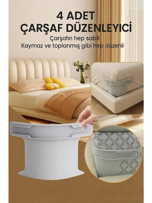 Nishev Çarşafmatik 4 Adet Çarşaf Düzenleyici - Görünmez Kaymaz Nevresim Kilidi Organizeri