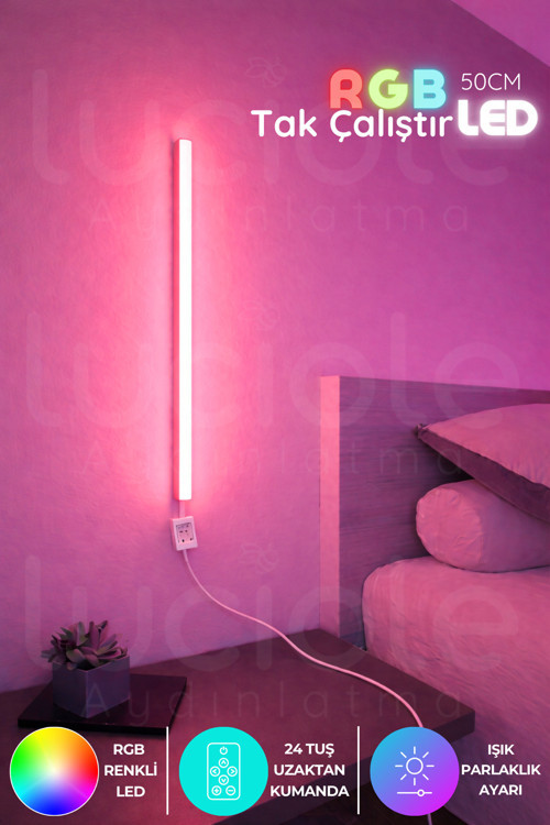 Uzaktan Kumandalı Led abajur - Yatak Üstü, Tv Yanı ,oturma Odası - Rgb Çok Renkli 50 cm