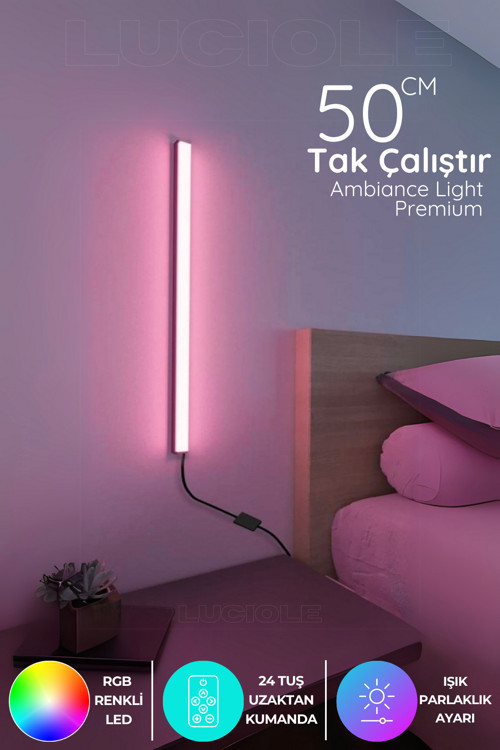 Rgb Led Lamba - Uzaktan Kumandalı, 50cm Renkli Işık Çubuğu (YATAK ÜSTÜ & SALON IÇİN)