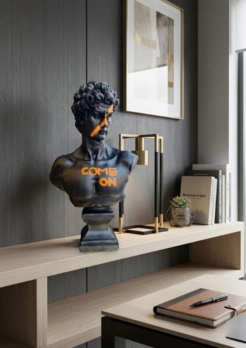 Modern Dekoratif Biblo – Siyah Gold Detaylı David COME ON Yazılı/ Davut Heykeli, Salon Konsol & Sehpa Üstü Şık Ev Dekora