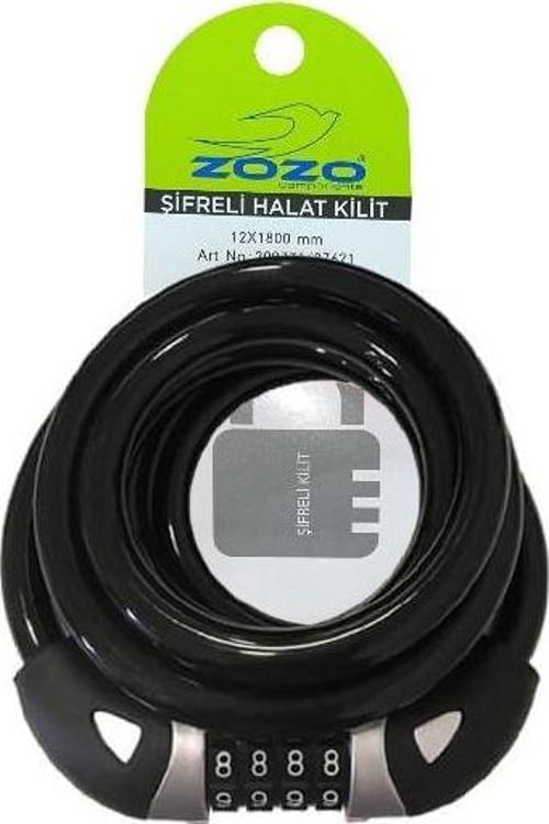 12x1800mm Şifresi Değiştirilebilir Bisiklet Kilidi Siyah