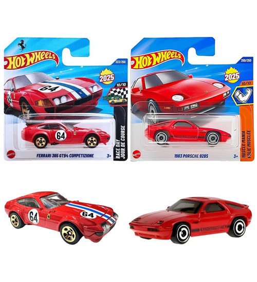 2 Araç Set - 1983 Porsche 928S & Ferrari 365 GTB4 Competizione (1/64) Kırmızı