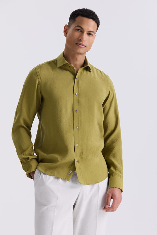 Ceviz Comfort Fit Düğmeli Yaka Gömlek