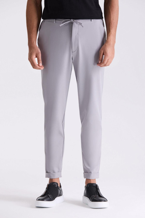 Gri Comfort Fit Beli Lastikli Jogger Pantolon