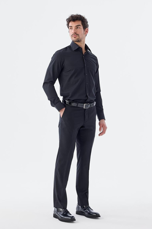 Siyah Regular Fit Yan Cep Kumaş Pantolon