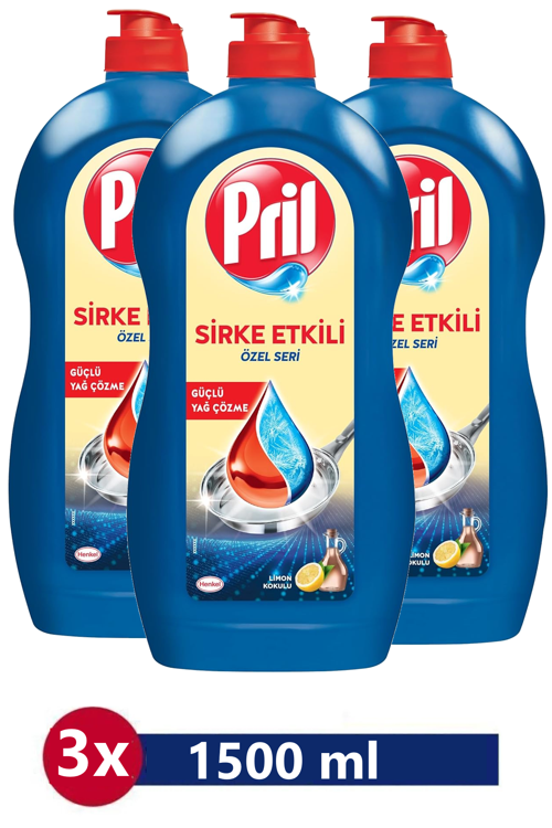 Sirke Gücüyle 1500 ml Bulaşık Deterjanı 3'lü Özel Seri Parlak ve Hijyenik Sonuç