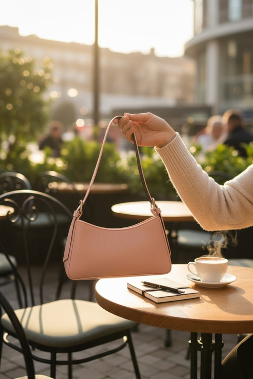 Kadın Omuz Çantası Safir Dokulu Minimalist Baget Kol Çantası