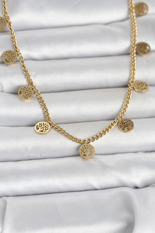 Gold Renk Yaşam Ağacı Model Kadın Kolye - EBJ260418W41919