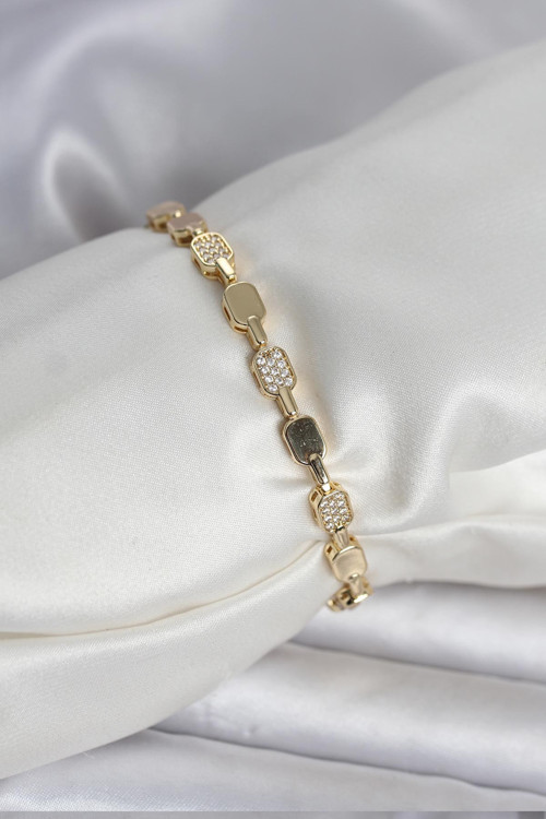 Pirinç Zirkon Taşlı Gold Renk Kadın Bileklik - EBJ260418W41873