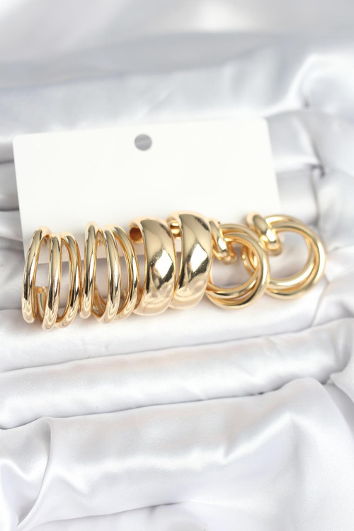 Pirinç Gold Renk 3 Çift Vintage Kadın Küpe Seti - EBJ260418W41841