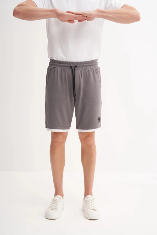 Regular Fit Jakarlı Örme Bermuda Şort 6050 Koyu Gri