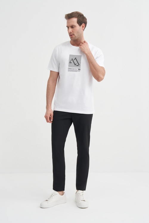 41720 Erkek Bisiklet Yaka Beyaz Tshirt