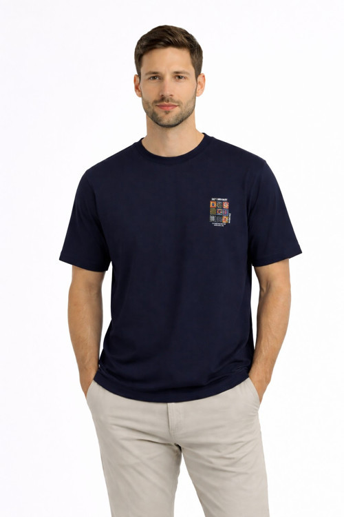 44935 Lacivert Erkek Bisiklet Yaka Tshirt