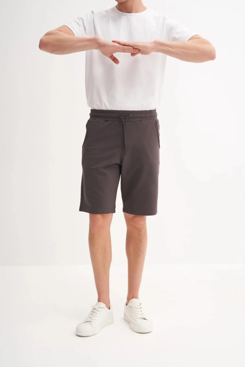 Slim Fit Dar Paça Likralı Örme Bermuda Şort 6082 Antrasit