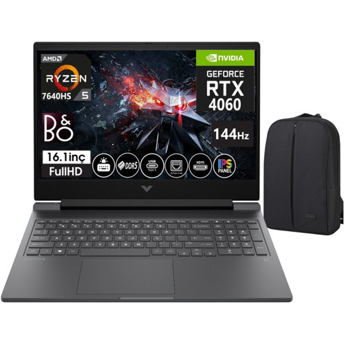 Victus Laptop 16 - Amd Ryzen 5 - 7640HS RTX4060 (8gb) 32GB Ddr5 512GB SSD 16.1 Inç 144Hz IPS Fhd WINDOWS11 Pro Taşınabil