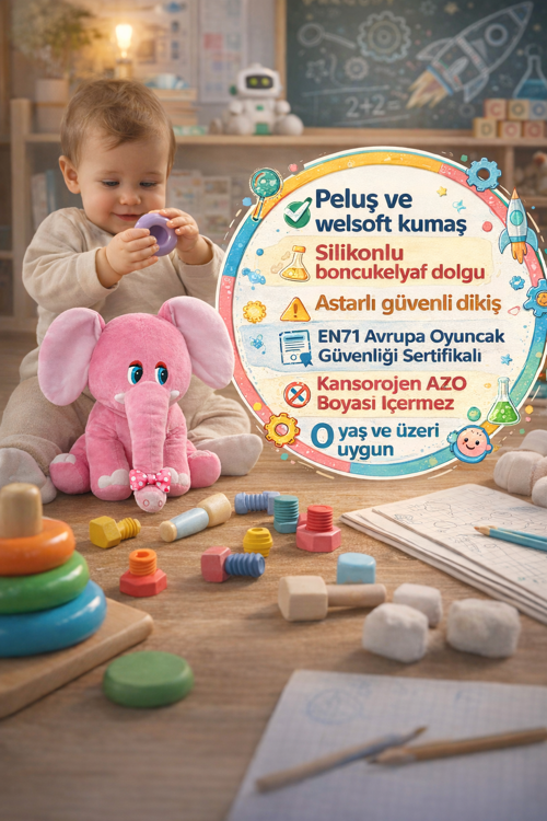 Pembe Fil Peluş 20 CM – Uyku Arkadaşı, Yumuşak Dolgulu Mini Peluş Oyuncak, Sevimli Fil Peluş