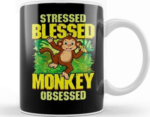 Cute & Funny Cute Stressed Blessed Monkey Obsessed Kupa Bardak Porselen