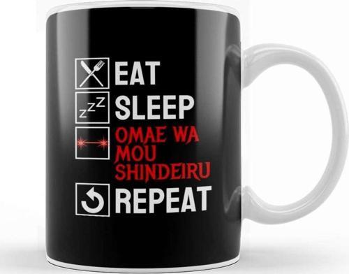 Omae Wa Mou Shindeiru Eat Sleep Anime Repeat Meme Kupa Bardak Porselen