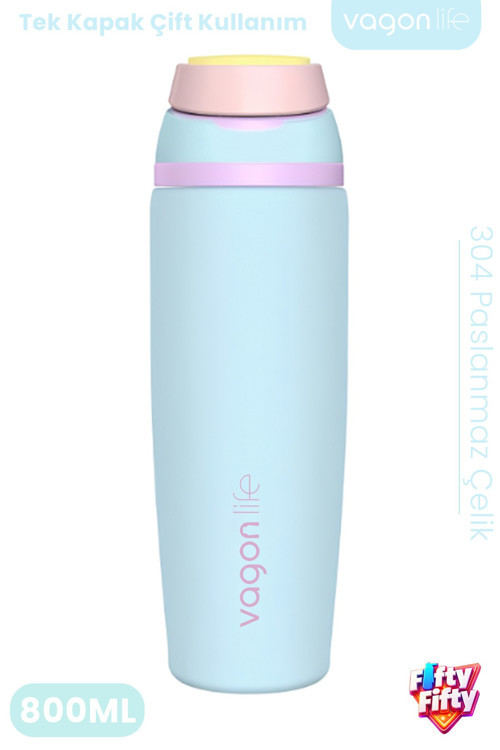 800 ML Tek Kapak Çift Kullanım Pipetli Rahat İçim Kulplu SUS304 Paslanmaz Çelik Termos -1107-800ML