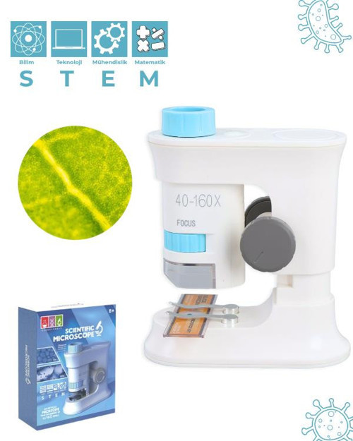 Taşınabilir Standlı Çocuk Mikroskobu 40x 160x, STEM Eğitim Mikroskobu
