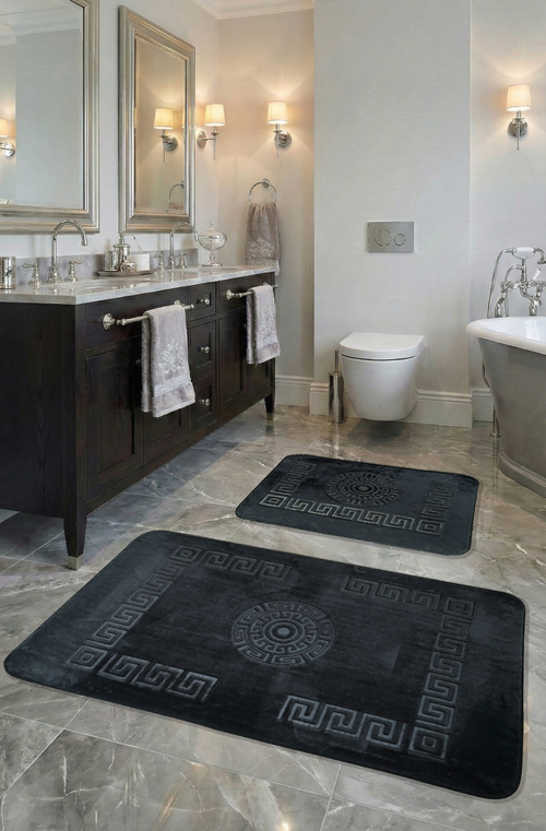 Simav Deluxe Kaymaz Taban, Yumuşacık, Emici 2'li Lüks Baskılı Banyo Paspası