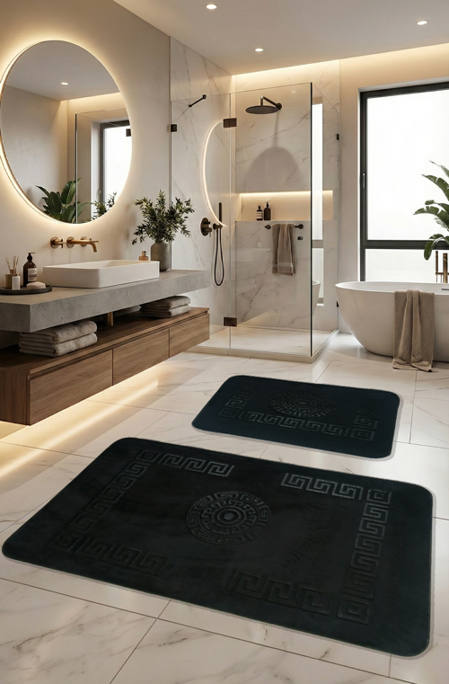 Simav Deluxe Kaymaz Taban, Yumuşacık, Emici 2'li Lüks Baskılı Banyo Paspası