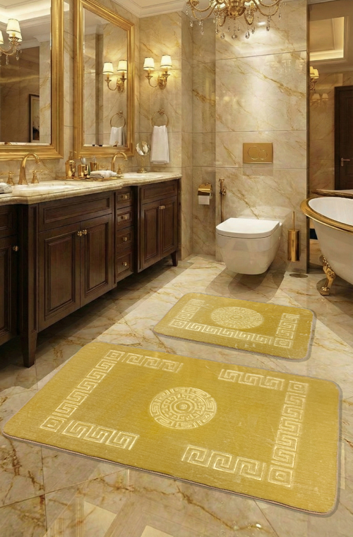 Simav Deluxe Kaymaz Taban, Yumuşacık, Emici 2'li Lüks Baskılı Banyo Paspası