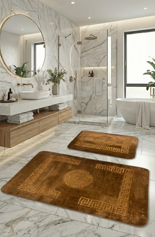 Simav Deluxe Kaymaz Taban, Yumuşacık, Emici 2'li Lüks Baskılı Banyo Paspası