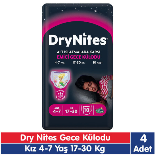 Drynites Kız 4-7 Yaş Emici Gece Külodu 17-30 Kg 10x4 40 Adet